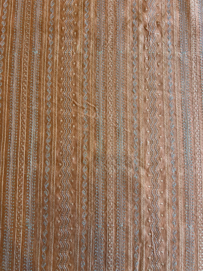 Orange Maheshwari Silk Embroidered Fabric