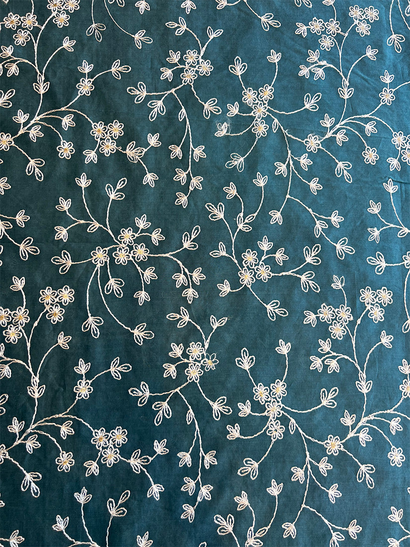 Blue Maheshwari Silk Embroidered Fabric