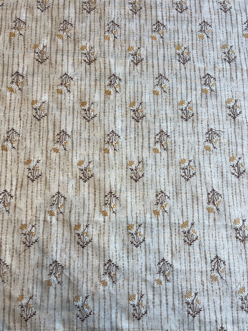 Beige Self Print with Embroidered Buti Khaadi Chanderi Fabric