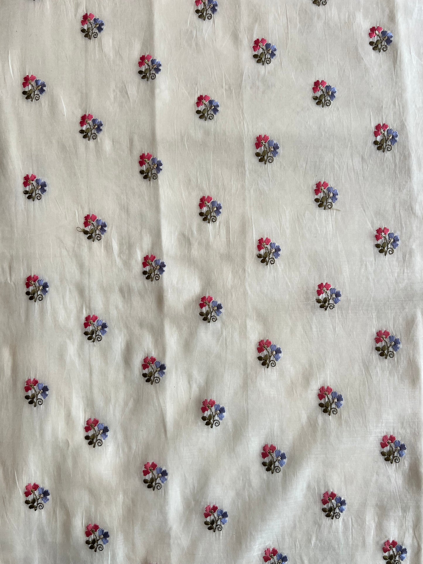 Off White Embroidered Chanderi Fabric