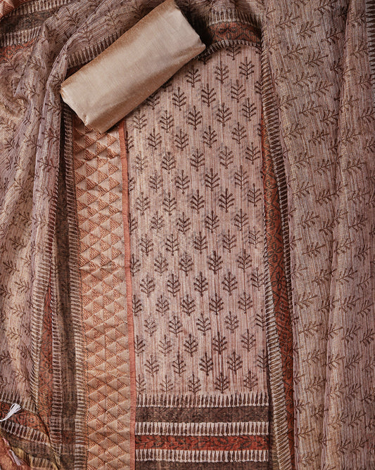Kota Silk Hand Block Printed Suit with Kota Silk Zari Dupatta