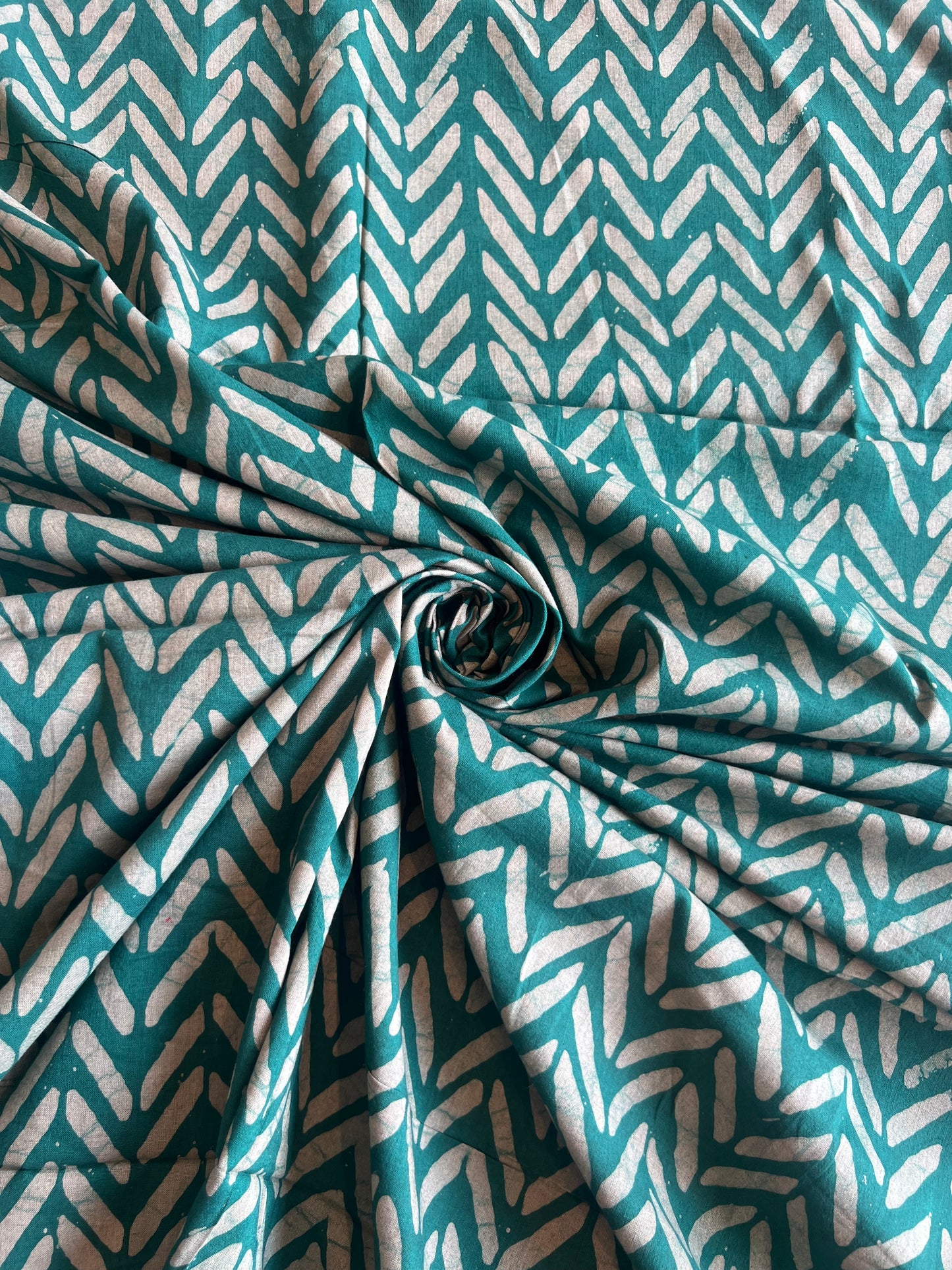 Rama Green Geometrical Batik Printed Cotton Fabric