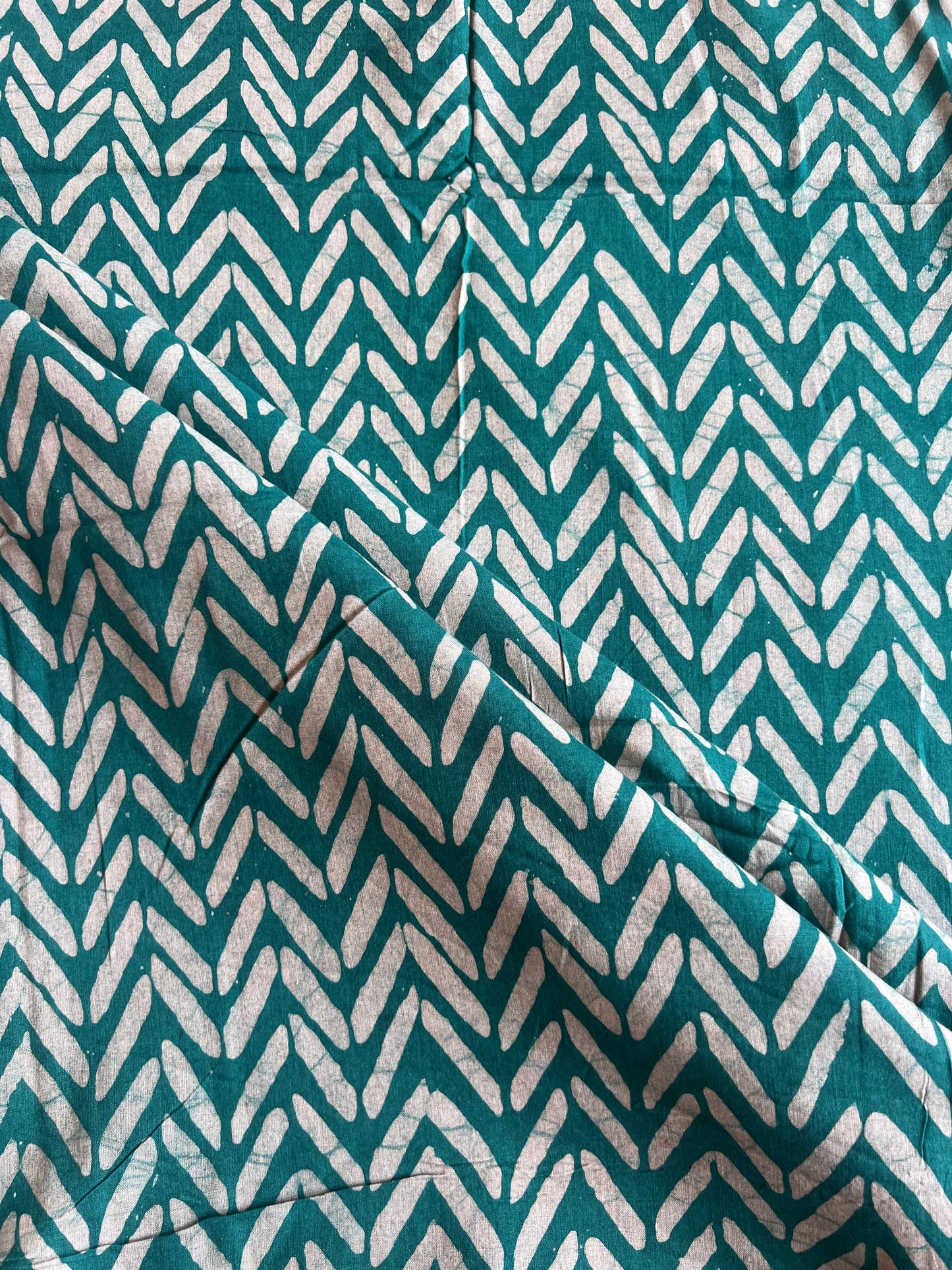 Rama Green Geometrical Batik Printed Cotton Fabric