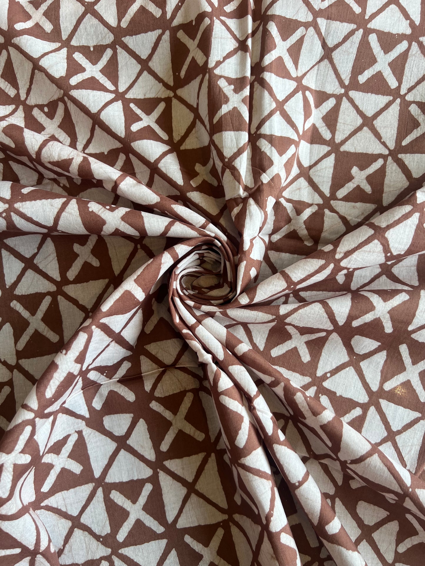 Brown Geometrical Batik Printed Cotton Fabric