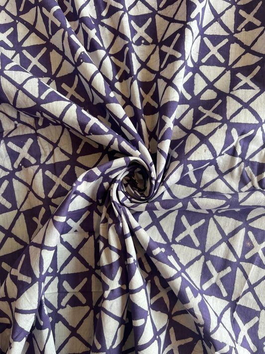 Purple Geometrical Batik Printed Cotton Fabric