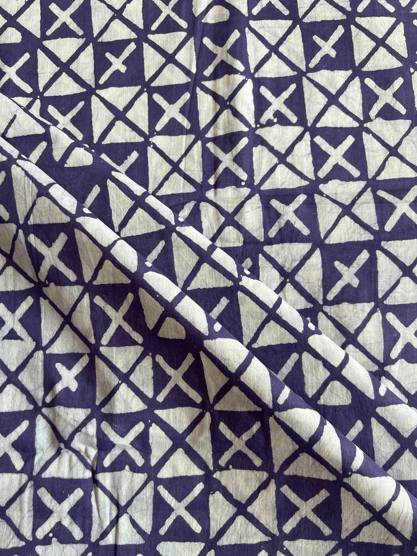 Purple Geometrical Batik Printed Cotton Fabric