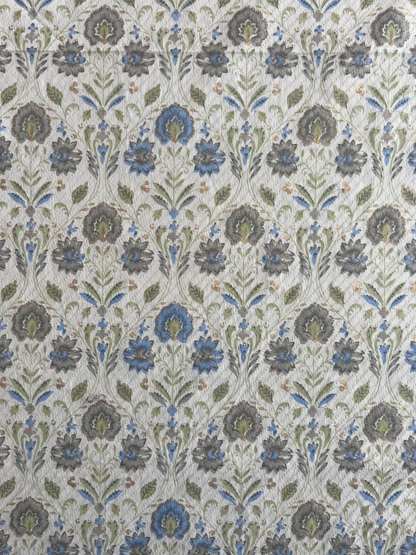 Grey Floral Printed Self Weaved Cotton Fabric