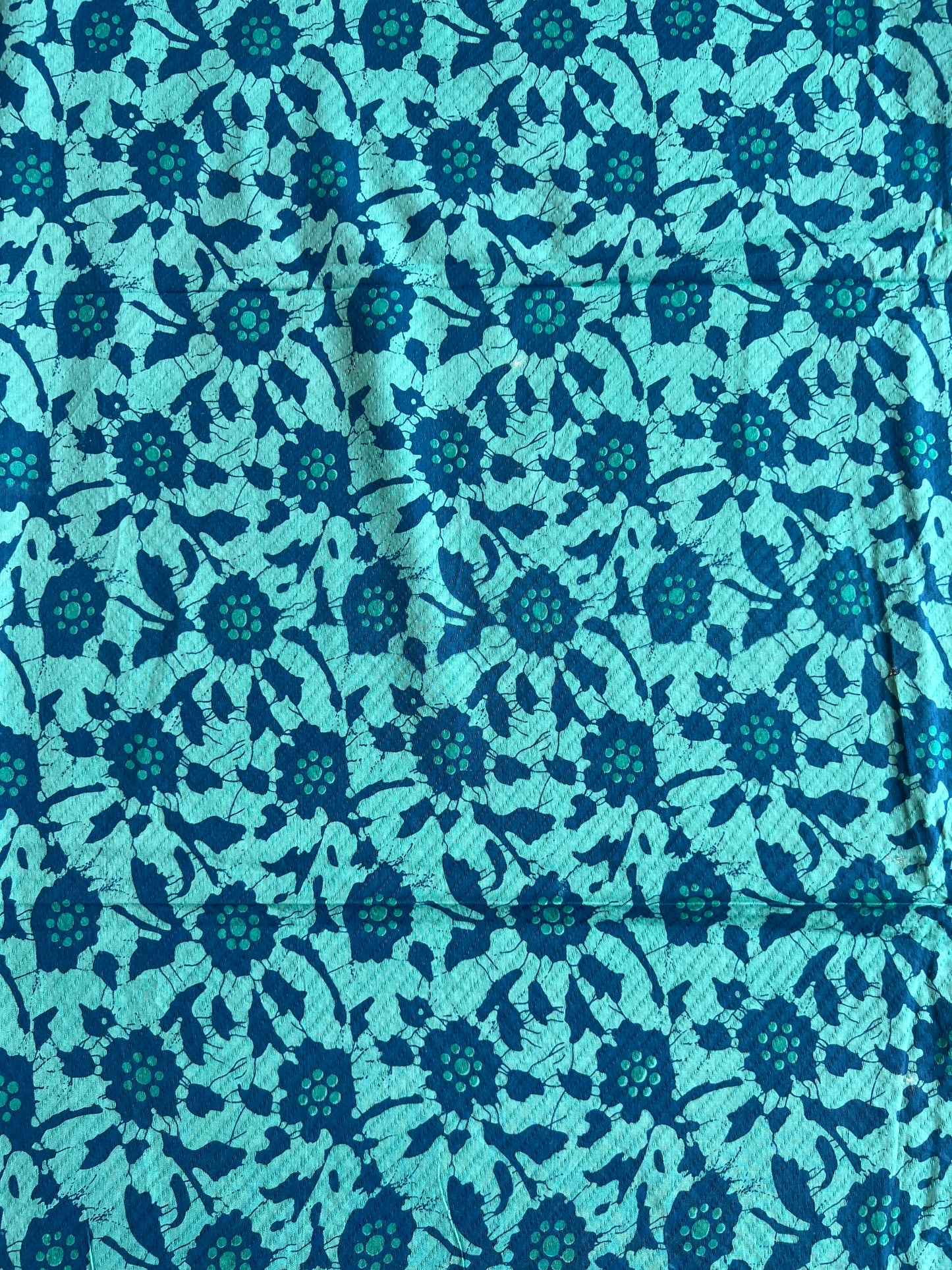 Blue Floral Printed Self Weaved Cotton Fabric