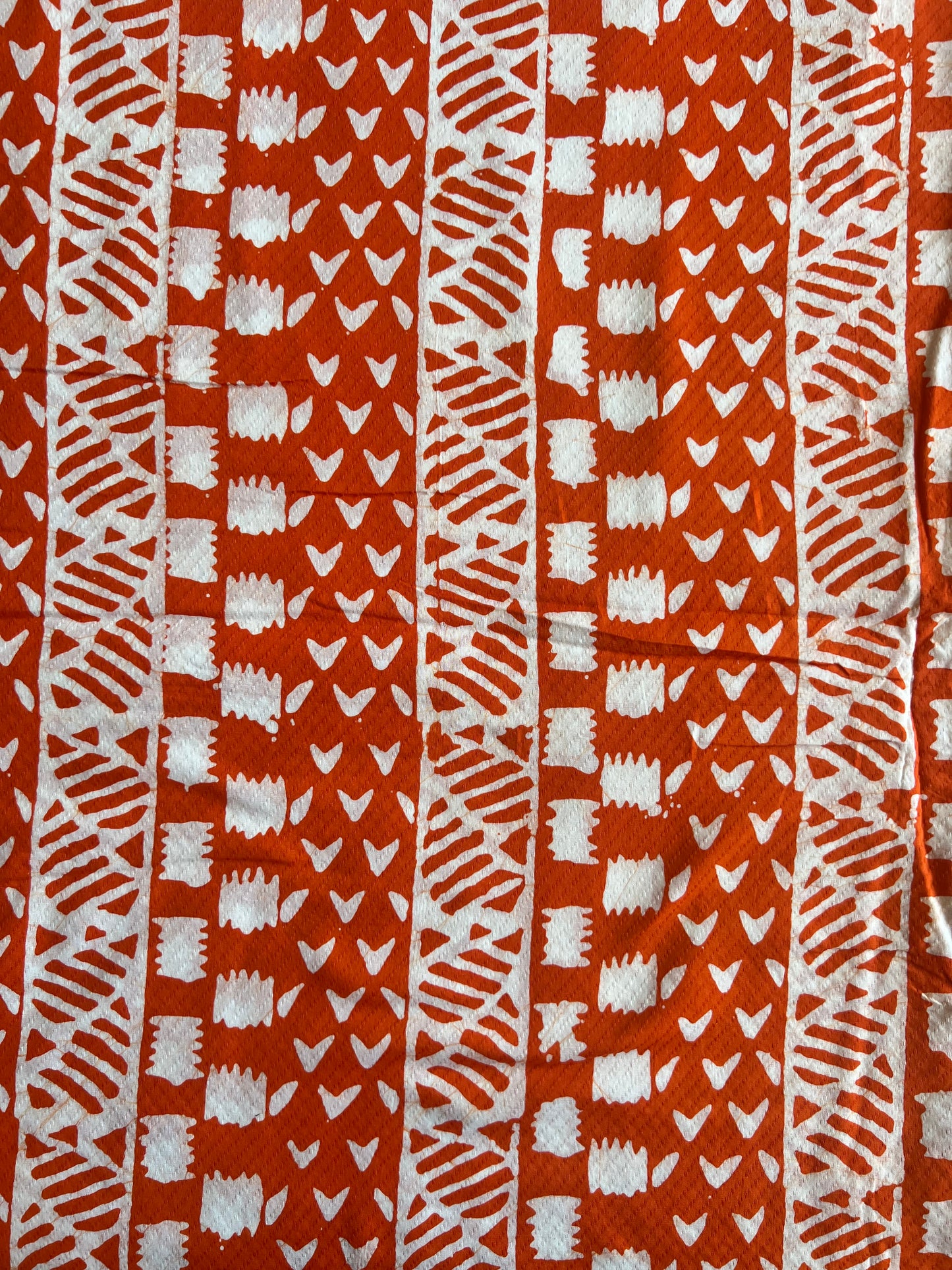 Orange Geometrical Printed Self Weaved Cotton Fabric