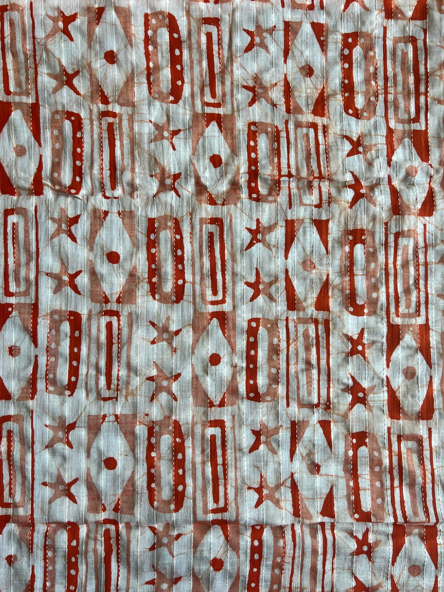 Orange Geometrical Printed Self Weaved Cotton Fabric