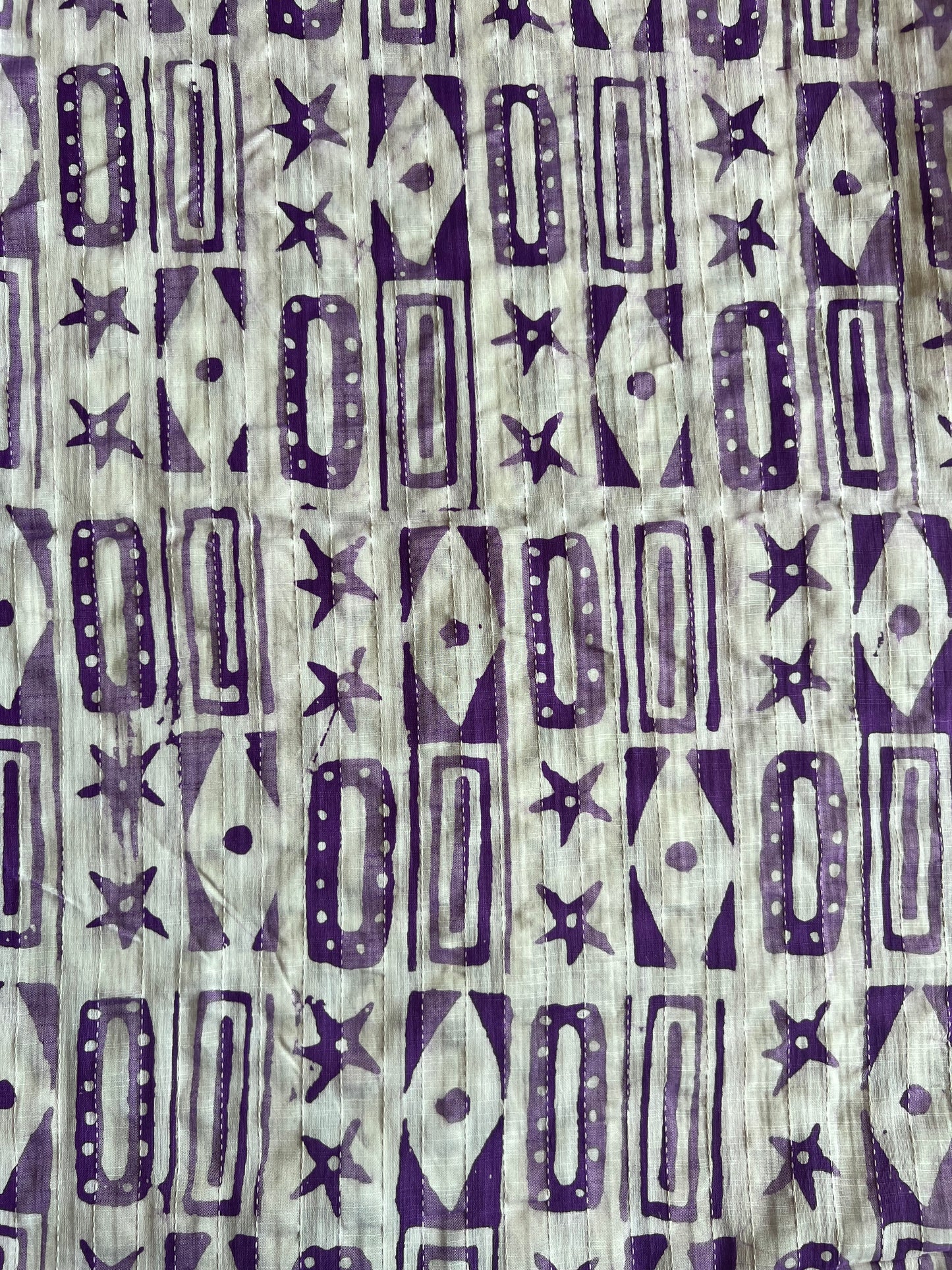 Purple Geometrical Printed Self Weaved Cotton Fabric