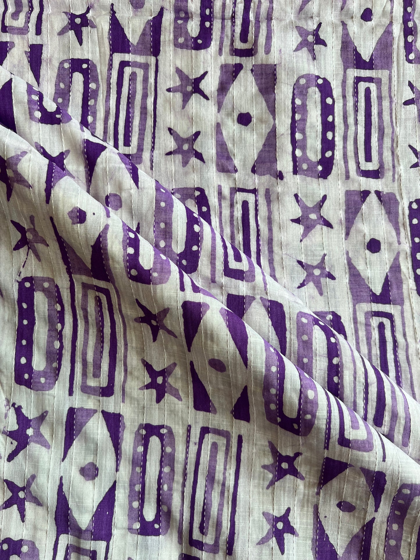 Purple Geometrical Printed Self Weaved Cotton Fabric