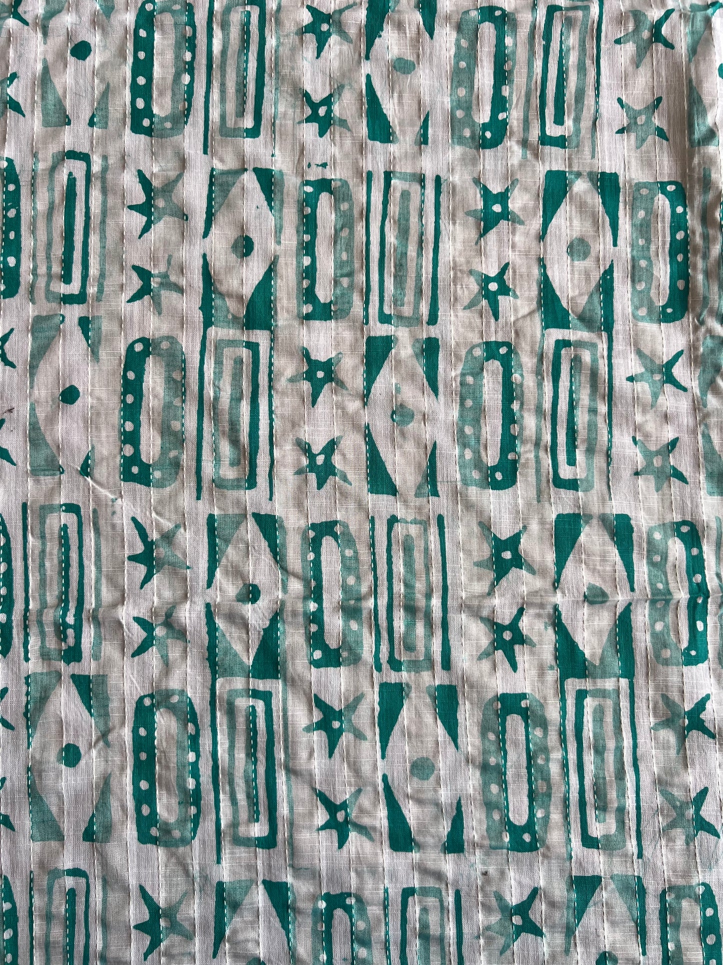 Rama Blue Geometrical Printed Self Weaved Cotton Fabric