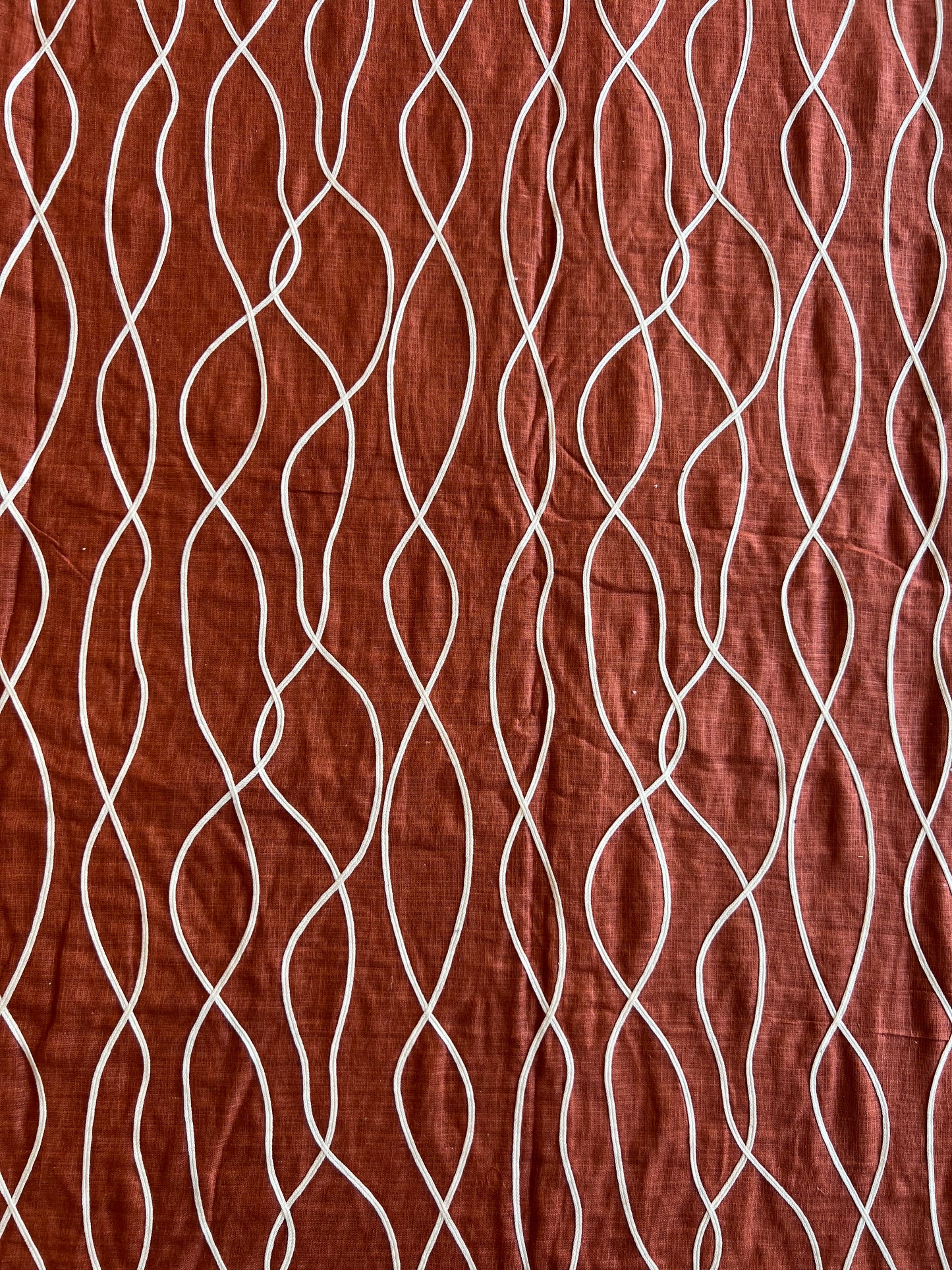 Rust Dori Work Embroidered Cotton Linen Fabric