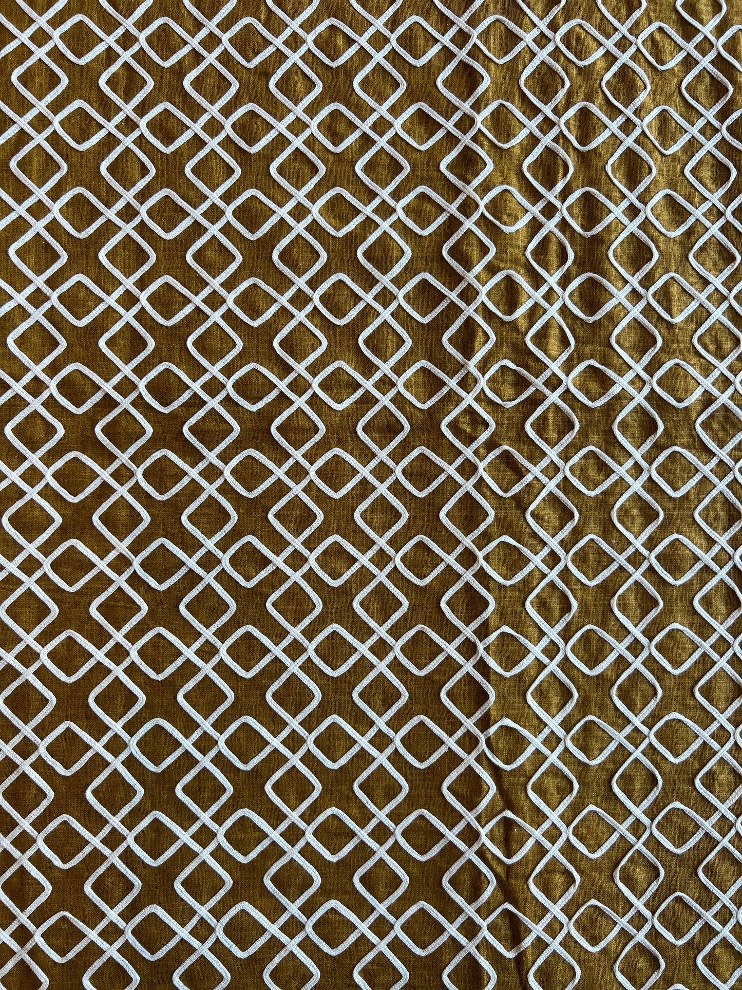 Mustard Dori Work Embroidered Cotton Linen Fabric