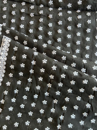 Black and White Buti Embroidered Cotton Voile Fabric