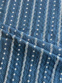 Blue Stripes and Buti Embroidered Cotton Voile Fabric