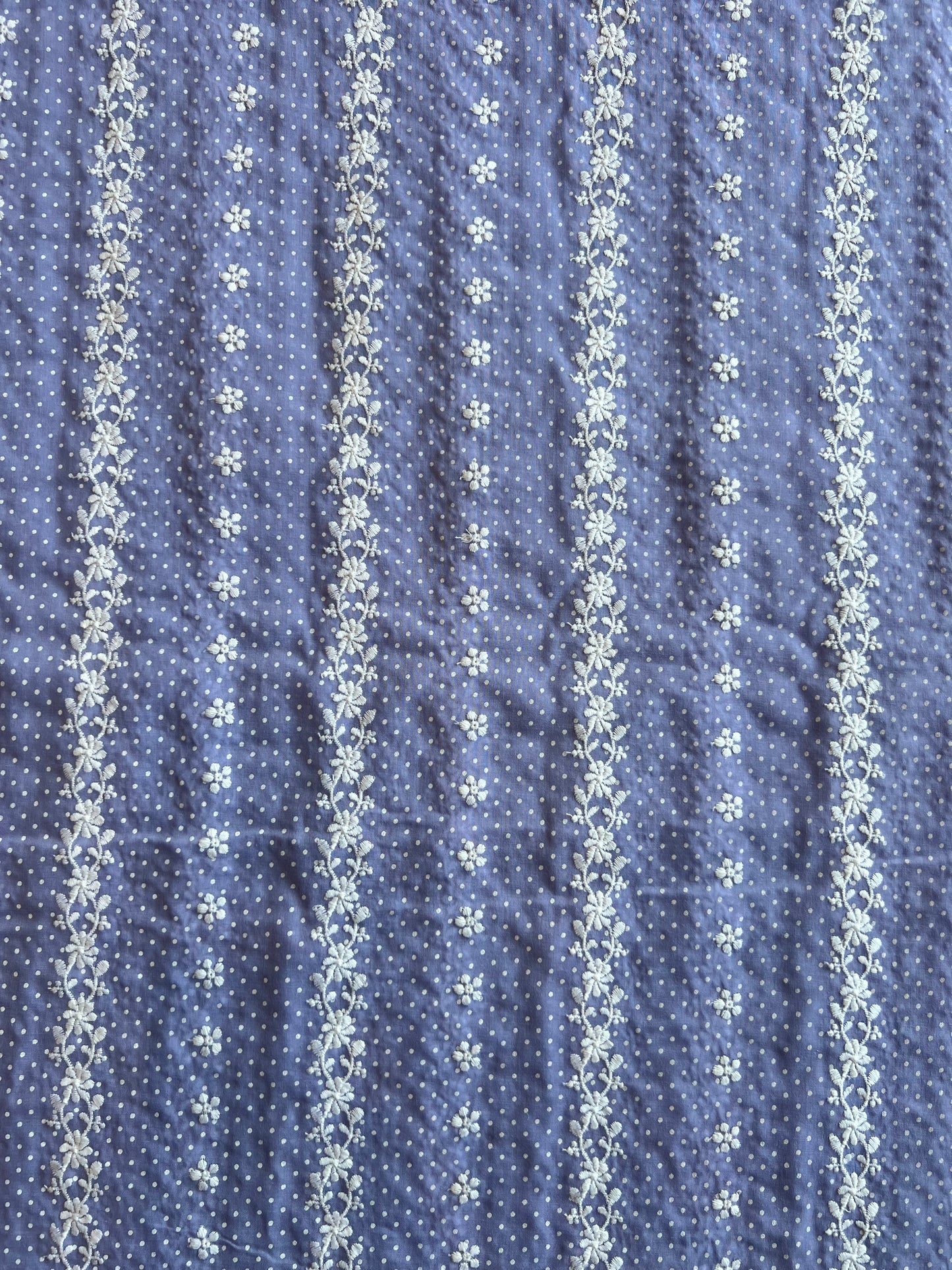 Lavander Stripes and Buti Embroidered Cotton Voile Fabric