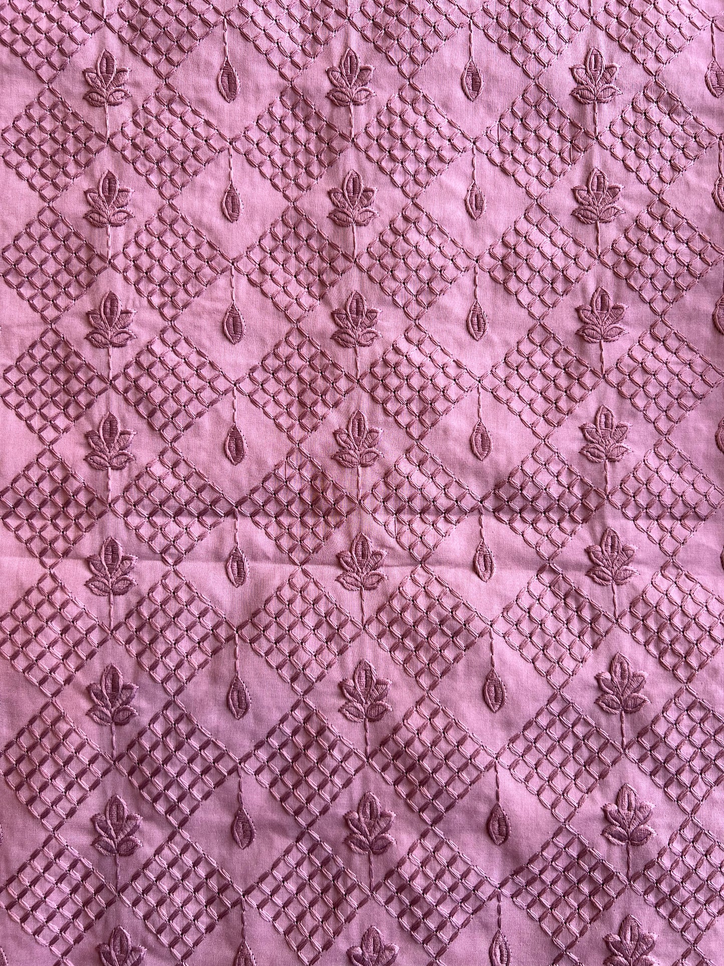 Wine Self Embroidered Cotton Fabric