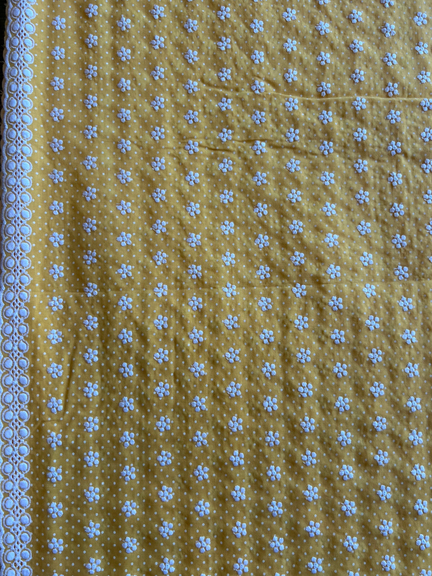 Yellow Polka Dots Buti Embroidered Cotton Voile Fabric