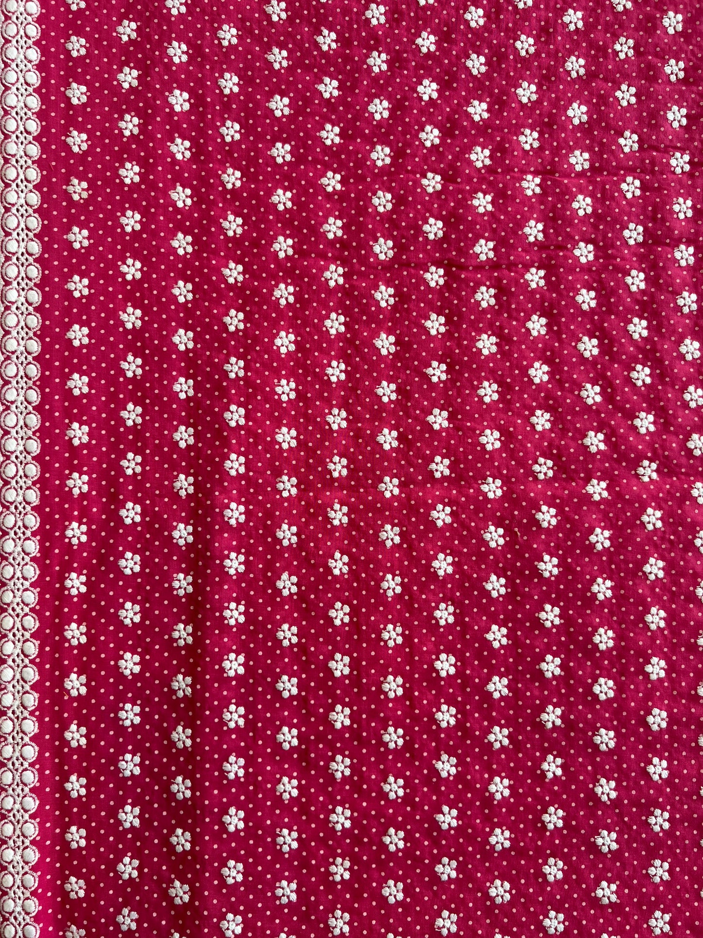 Pink Polka Dots Buti Embroidered Cotton Voile Fabric