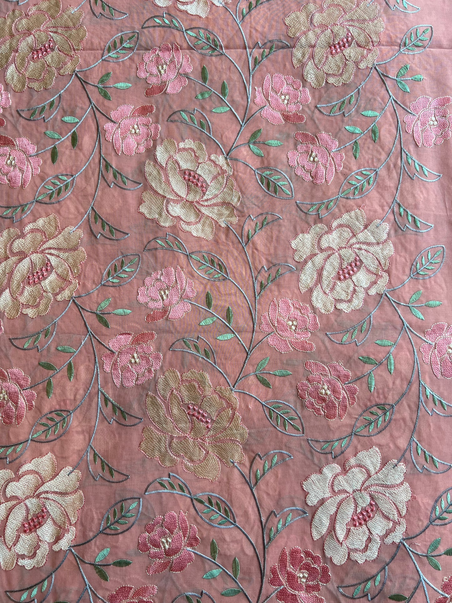 Peach Floral Embroidered 2 by 2 Rubia Fabric