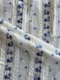 White Blue Buti Embroidered Patch Work Kota Doriya Fabric