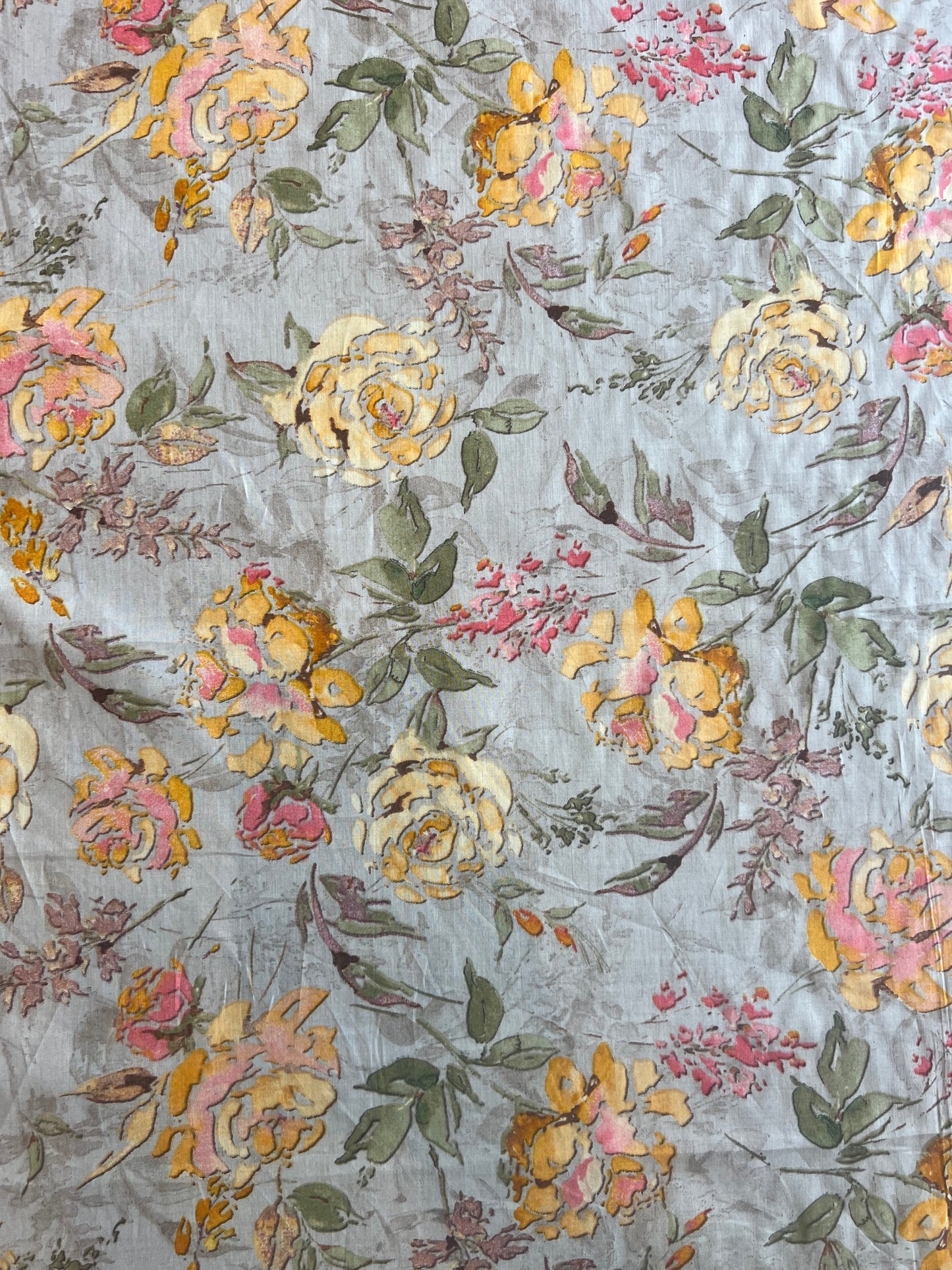 Grey Floral Printed Cotton Fabric