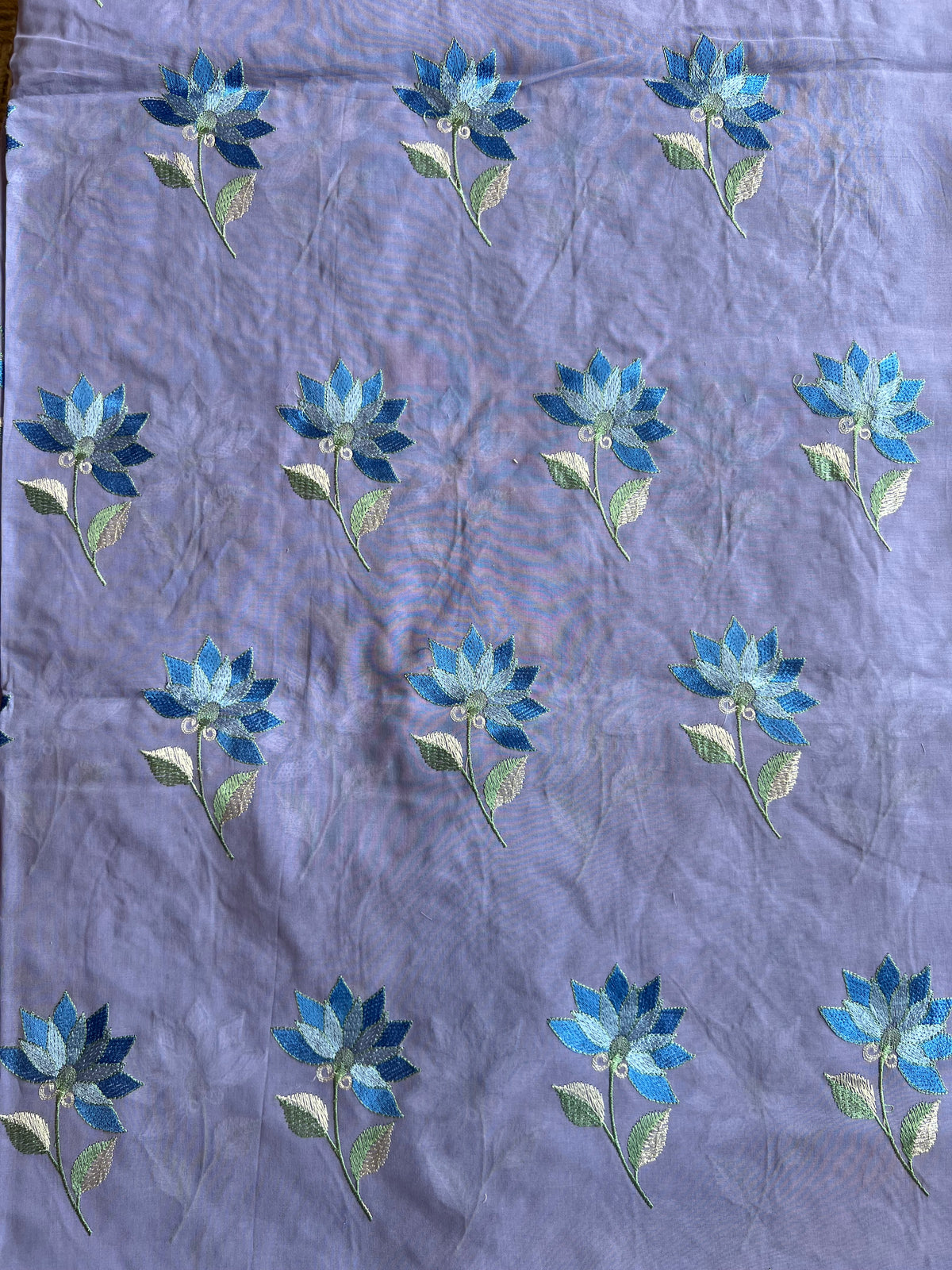 Purple Floral Embroidered Cotton Voile Fabric