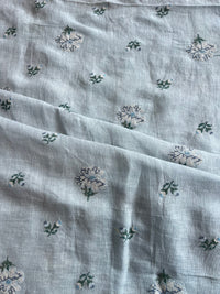 Blue Cross Stitch Embroidered Pure Linen Fabric