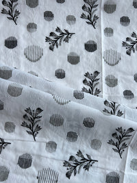 White and Black Floral Embroiderd Cotton Voile Fabric