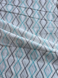 White and Blue Geometrical Embroidery Cotton Voile Fabric