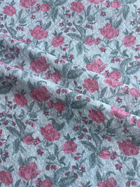 Blue All Over Embroidery with Floral Print Cotton Fabric