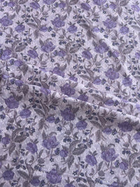 Purple All Over Embroidery with Floral Print Cotton Fabric