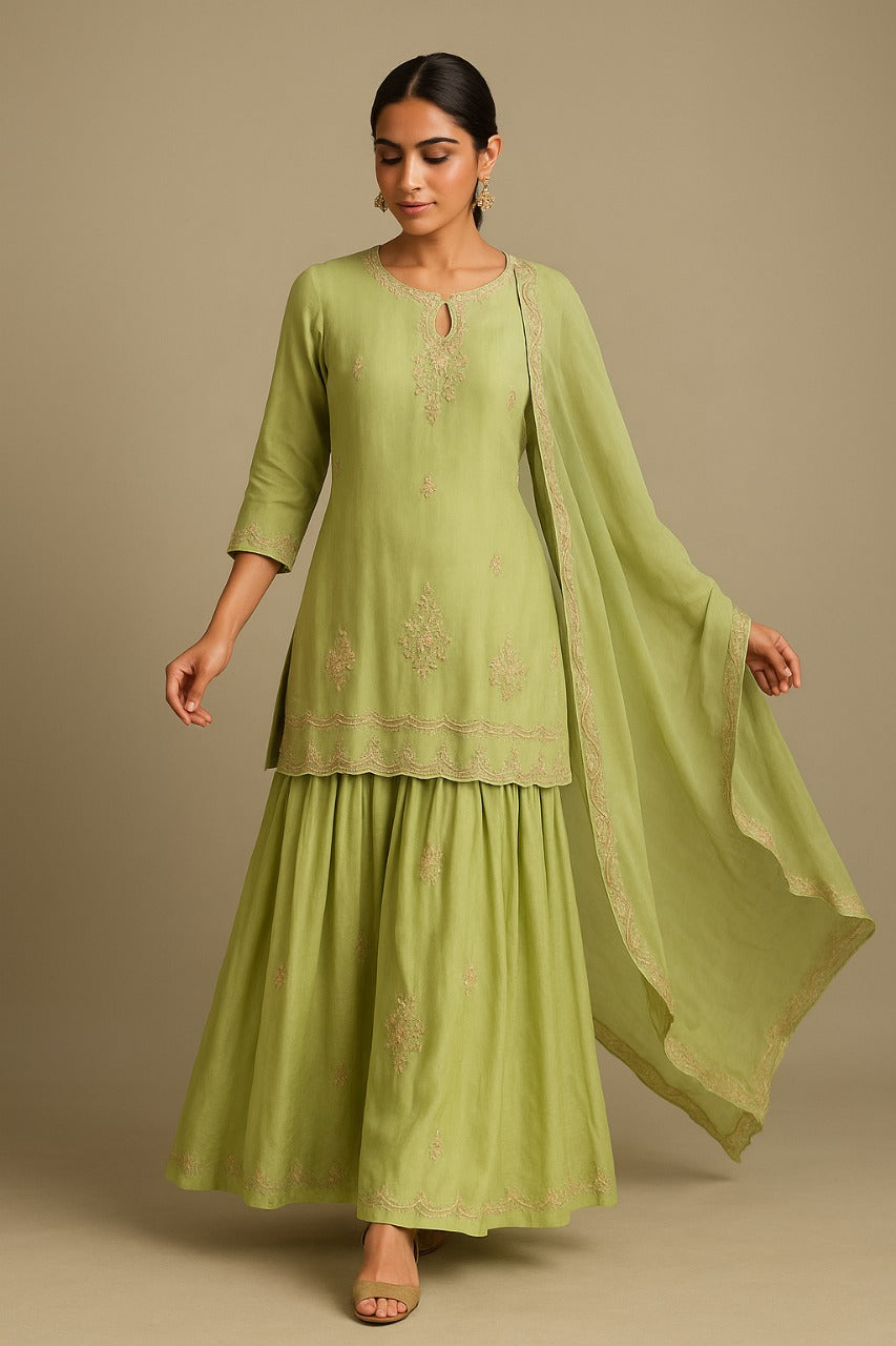 Parrot Green Sharara Suit