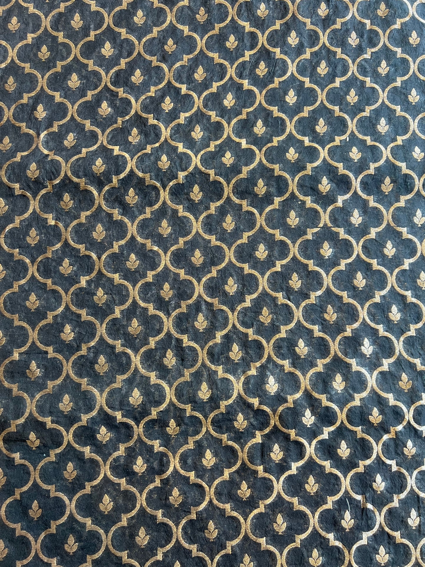 Black Weaved Jaal Maheshwari Fabric