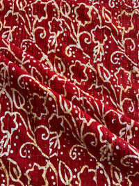 Red Batik Cotton Printed Fabric with Sequence Work Pintex