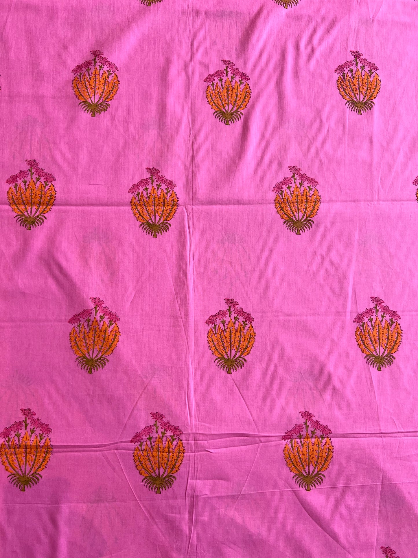 Pink Floral Buti Block Printed Cotton Fabric