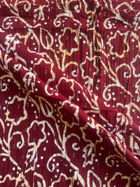 Maroon Batik Cotton Prined Fabric with Sequence Work Pintex