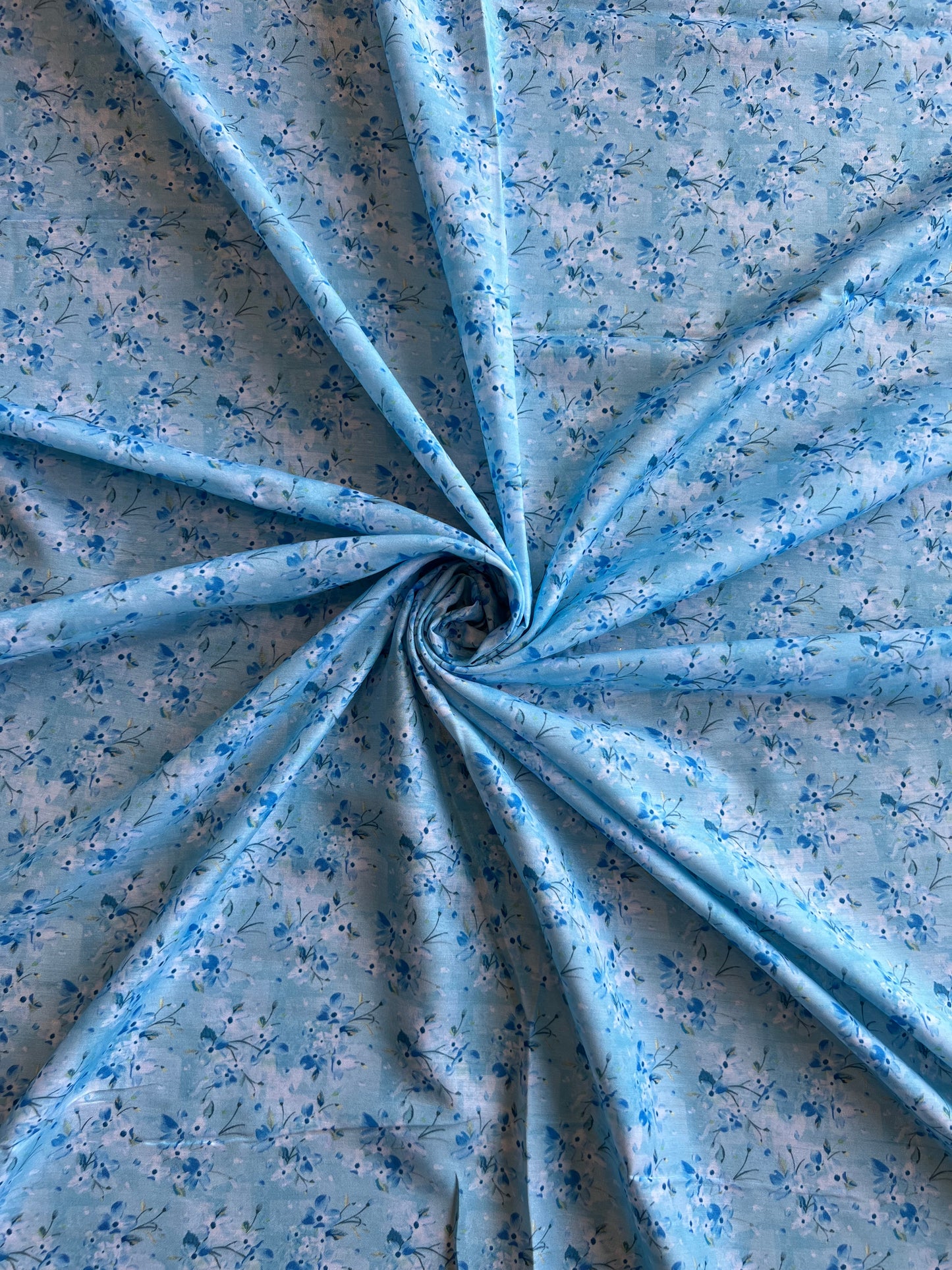 Blue Floral Printed Muslin Fabric