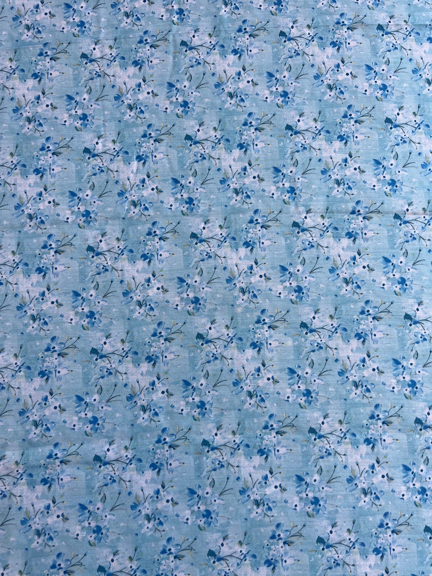 Blue Floral Printed Muslin Fabric
