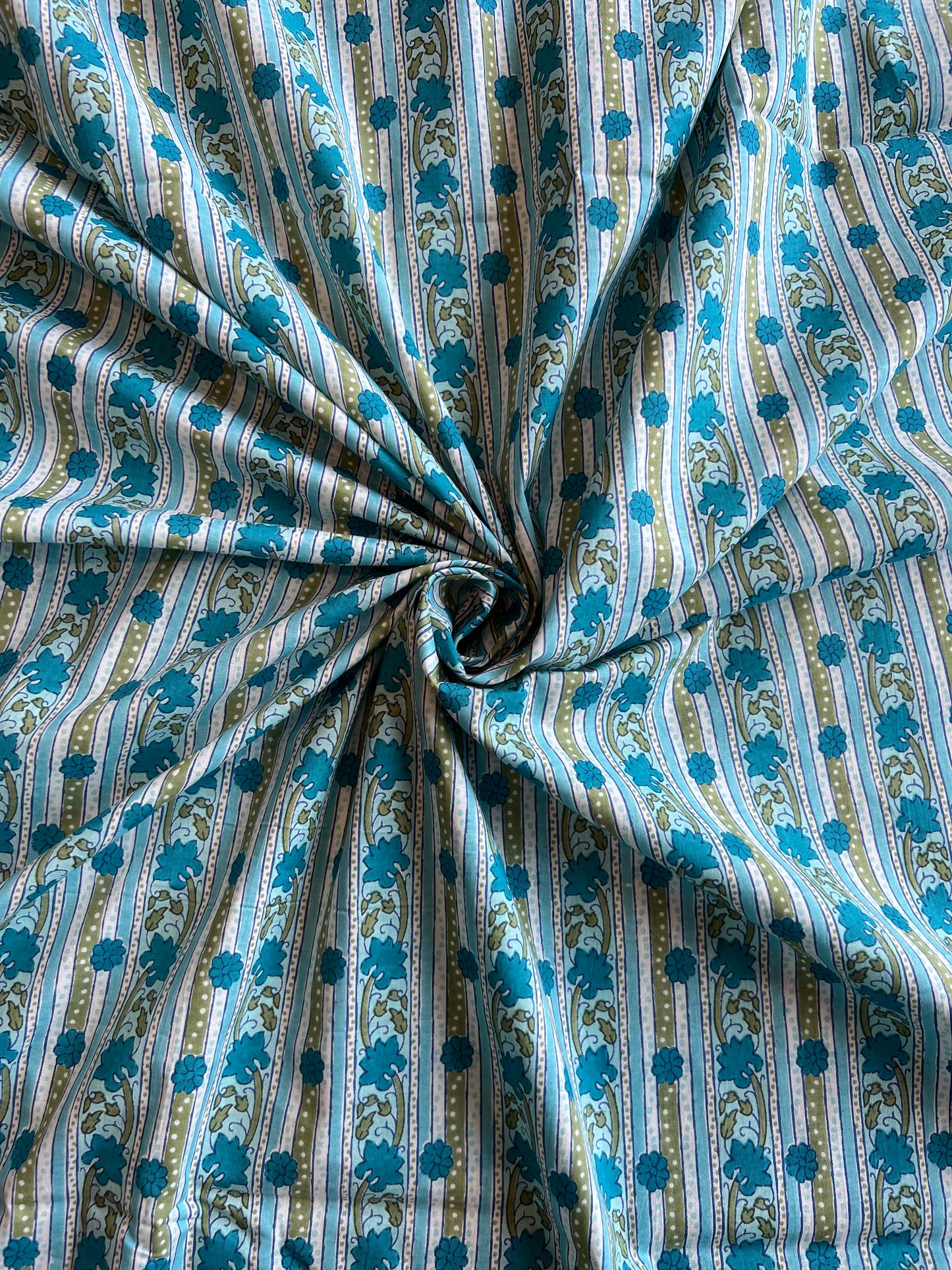 Blue Stripes Printed Cotton Fabric