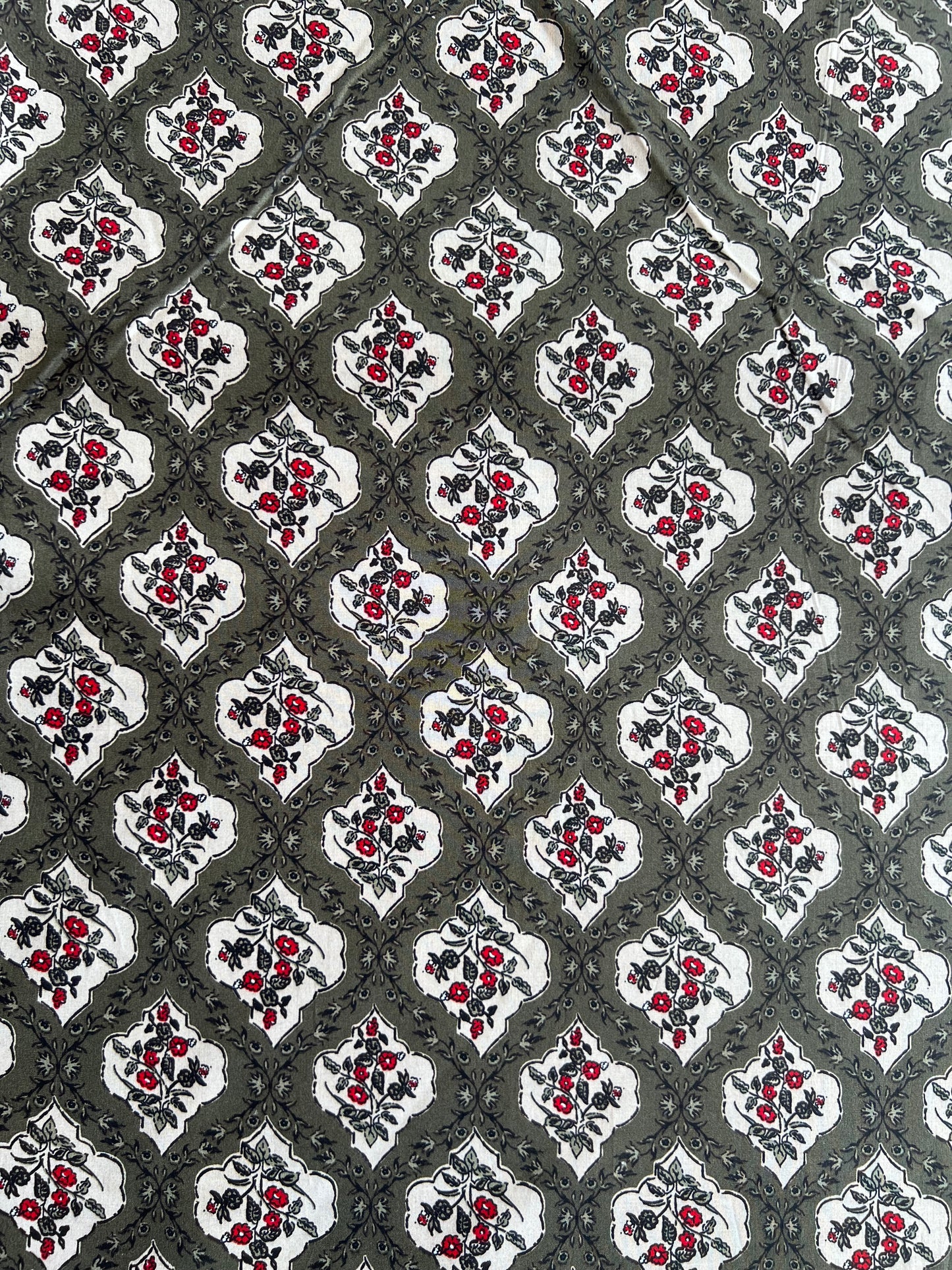 Grey Floral Printed Cotton Fabric