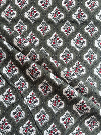 Grey Floral Printed Cotton Fabric