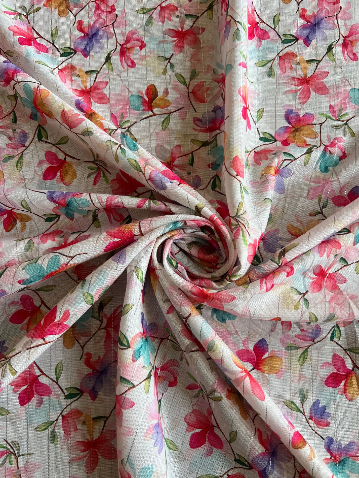 Multi Colour Floral Printed Self Weaved Lurex Cotton Fabric