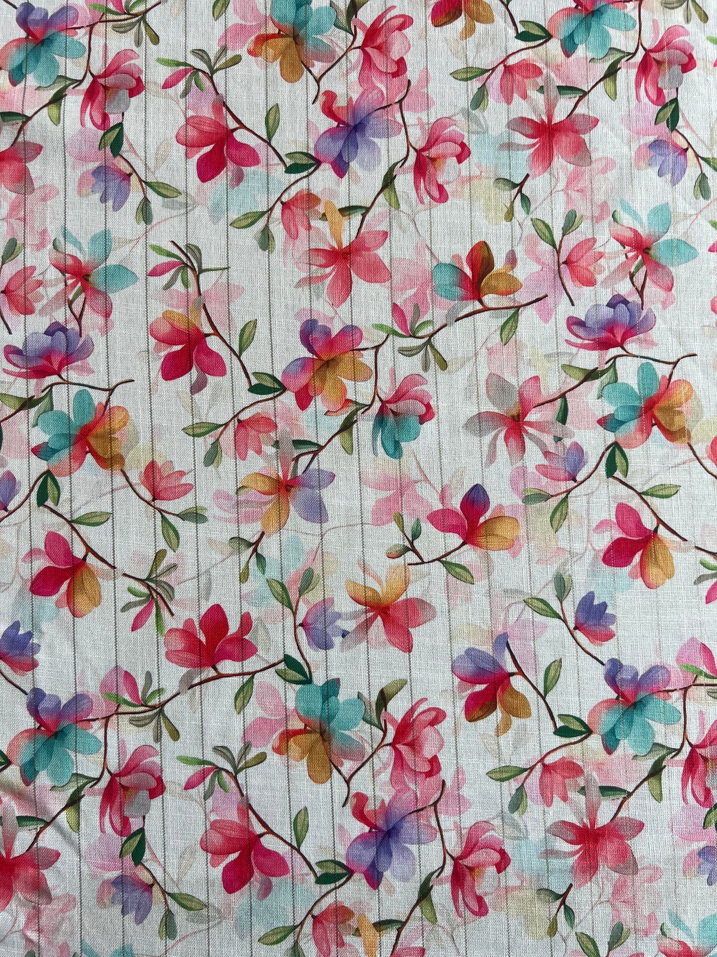 Multi Colour Floral Printed Self Weaved Lurex Cotton Fabric