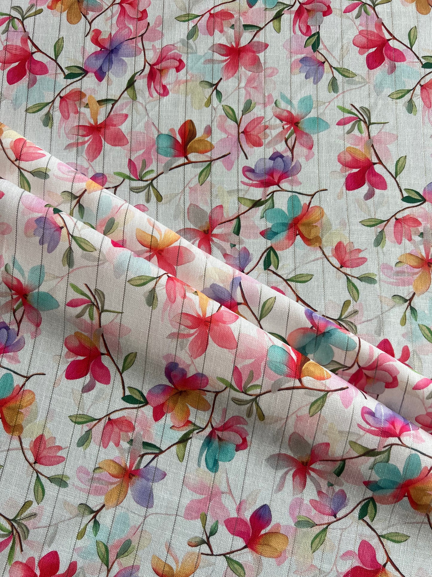 Multi Colour Floral Printed Self Weaved Lurex Cotton Fabric