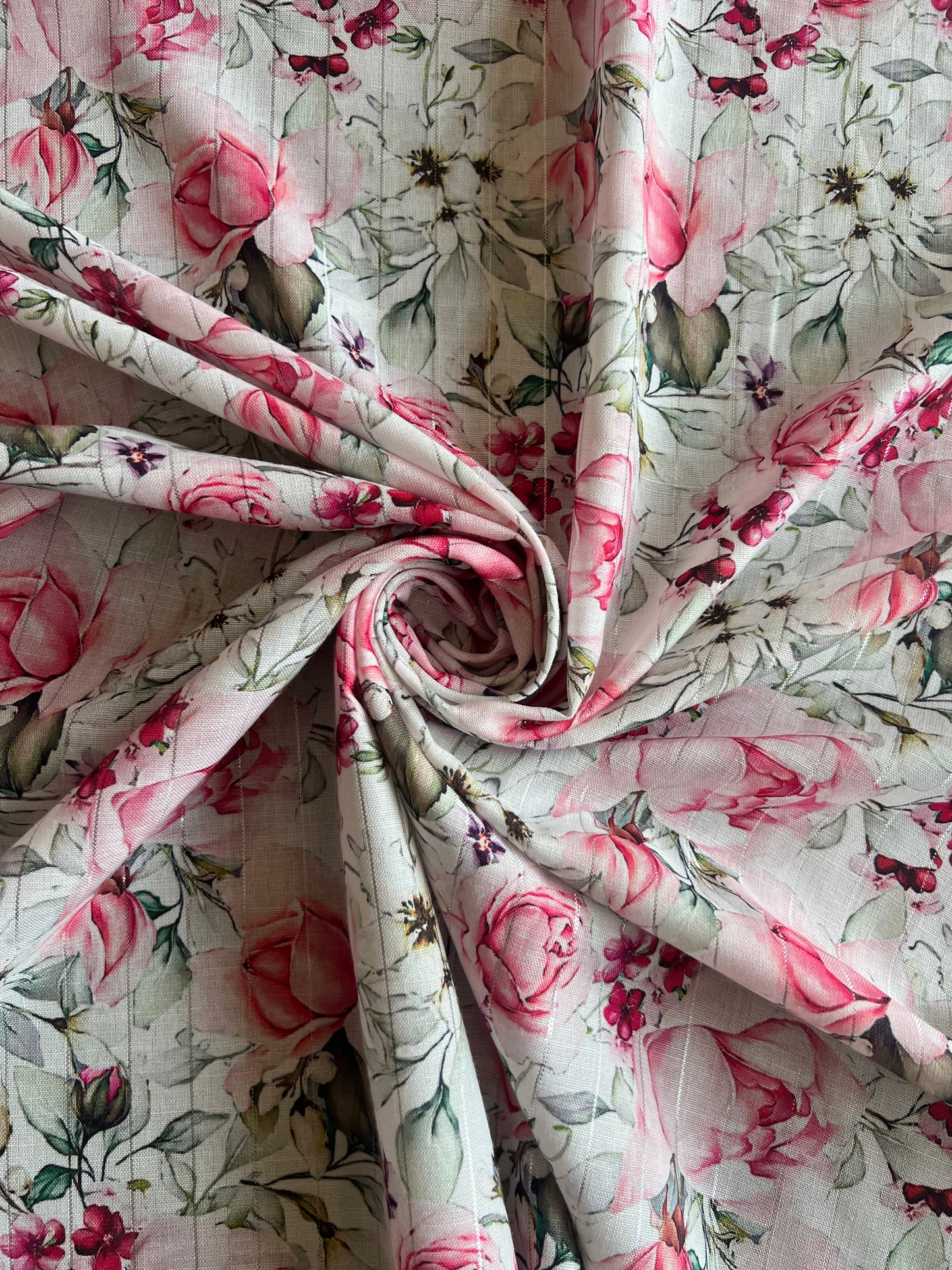 Multi Colour Floral Printed Self Weaved Lurex Cotton Fabric