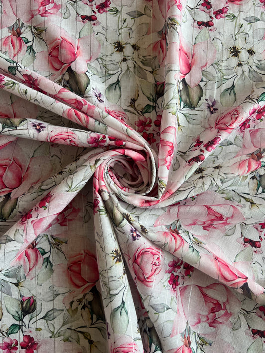 Multi Colour Floral Printed Self Weaved Lurex Cotton Fabric