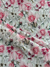 Multi Colour Floral Printed Self Weaved Lurex Cotton Fabric